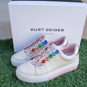 Kurt Geiger Cream Sneakers with Colorful Heart Accents